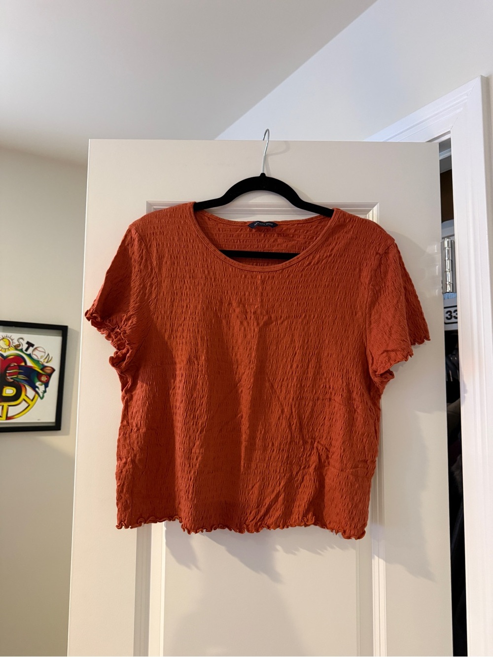 Women's Textured Short Sleeve Top - Rust Orange